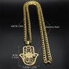 Lotus Hamsa Hand Necklace for Men Stainless Steel Gold Color Evil Eye Fatima Hand Blue Crystal Pendant Chain Jewelry 8075S05