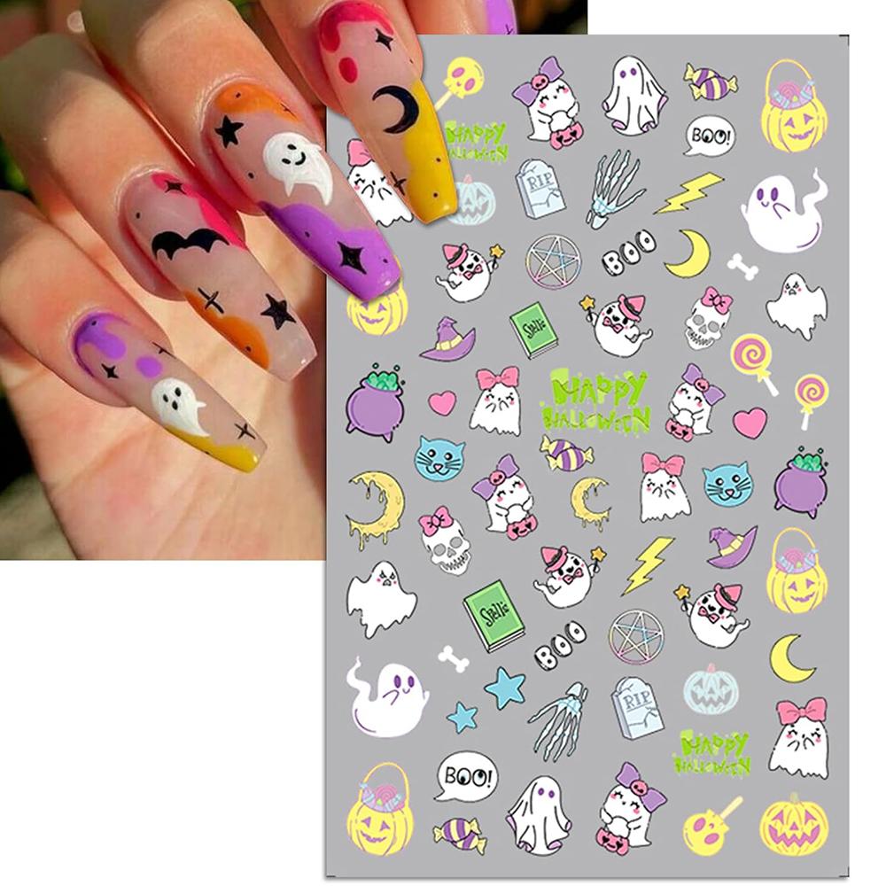 5 Sheets Halloween Nail Art Stickers For DIY Nail Supplies Decoration
