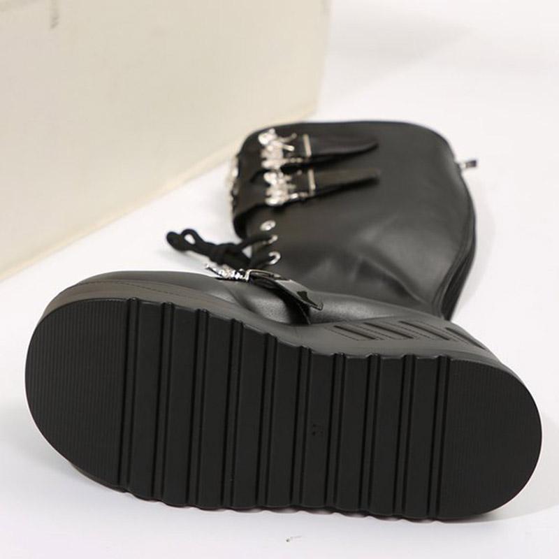 Plus Size 43 Winter Women Motorcycle Boots Buckle Round Toe Wedges Platform Boots SyfIyno New Punk Goth Ins Woman Combat Boots
