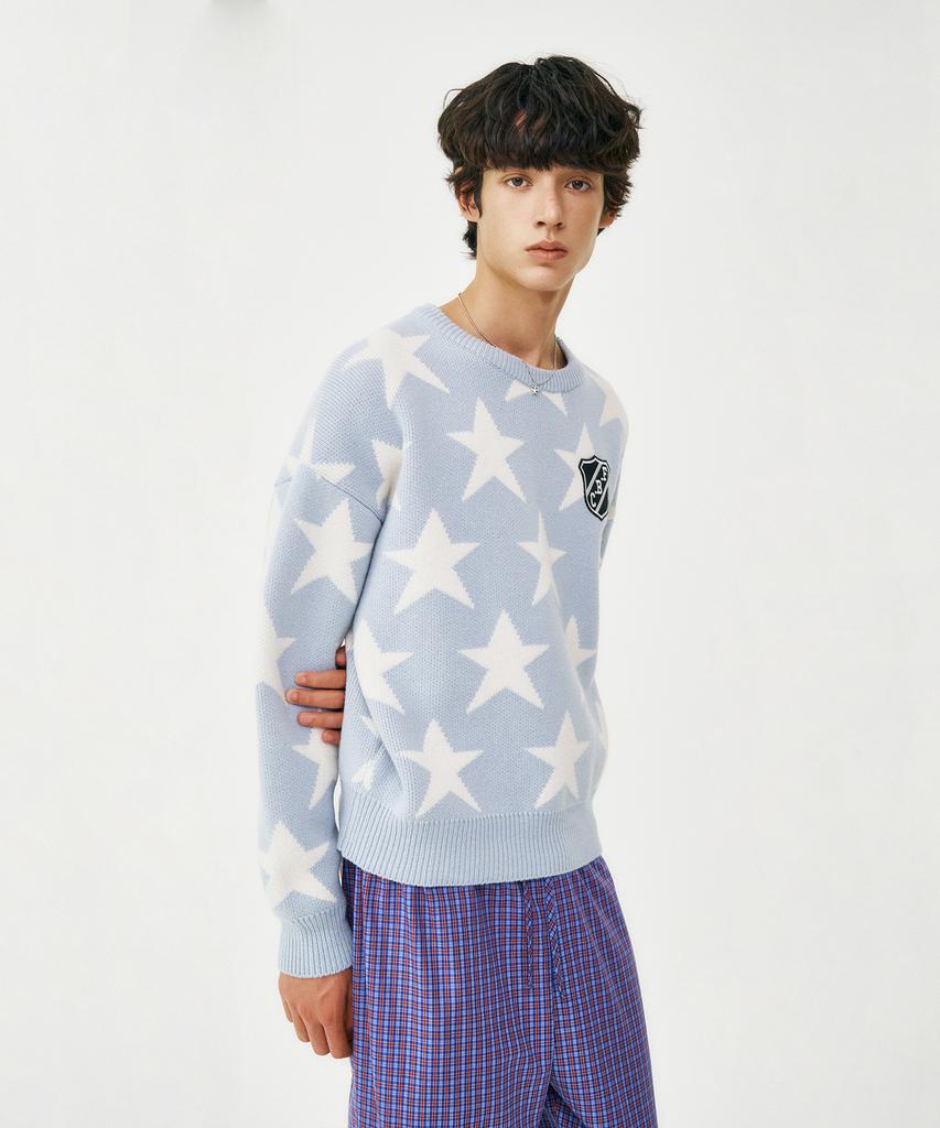 Peulomaleul 80S Vintage Graphic Knit / Sky Blue
