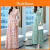 Spring Autumn Mom Dress With Waistcinch Vneck Long Chiffon Skirt For Commuting And Office