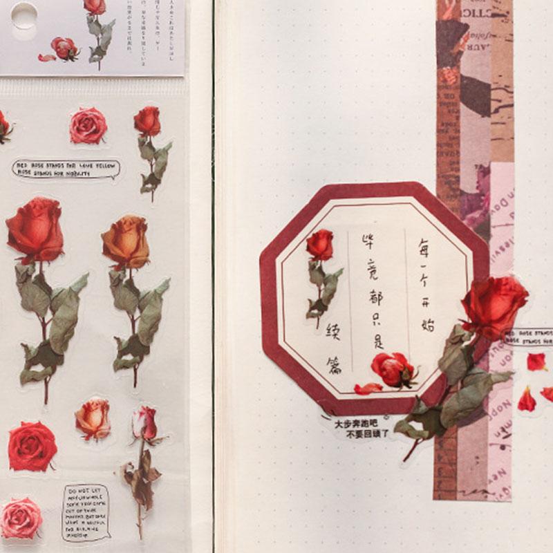 1 Pack PET Stickers Flowers Leaves Album Diary Scrapbooking Supplies Transparent 12 Designs