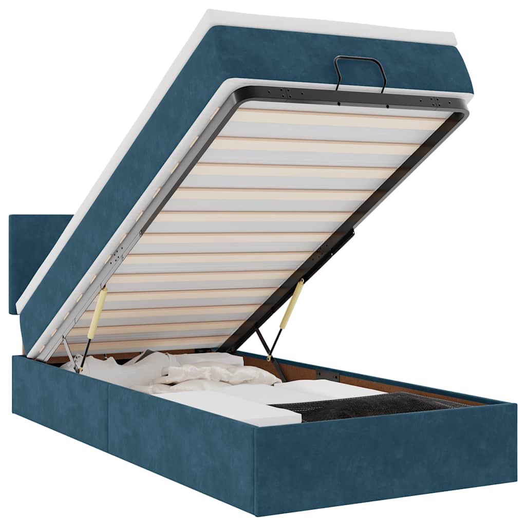 Ottoman Bed with Mattress Dark Blue 100 X 200 Cm Velvet