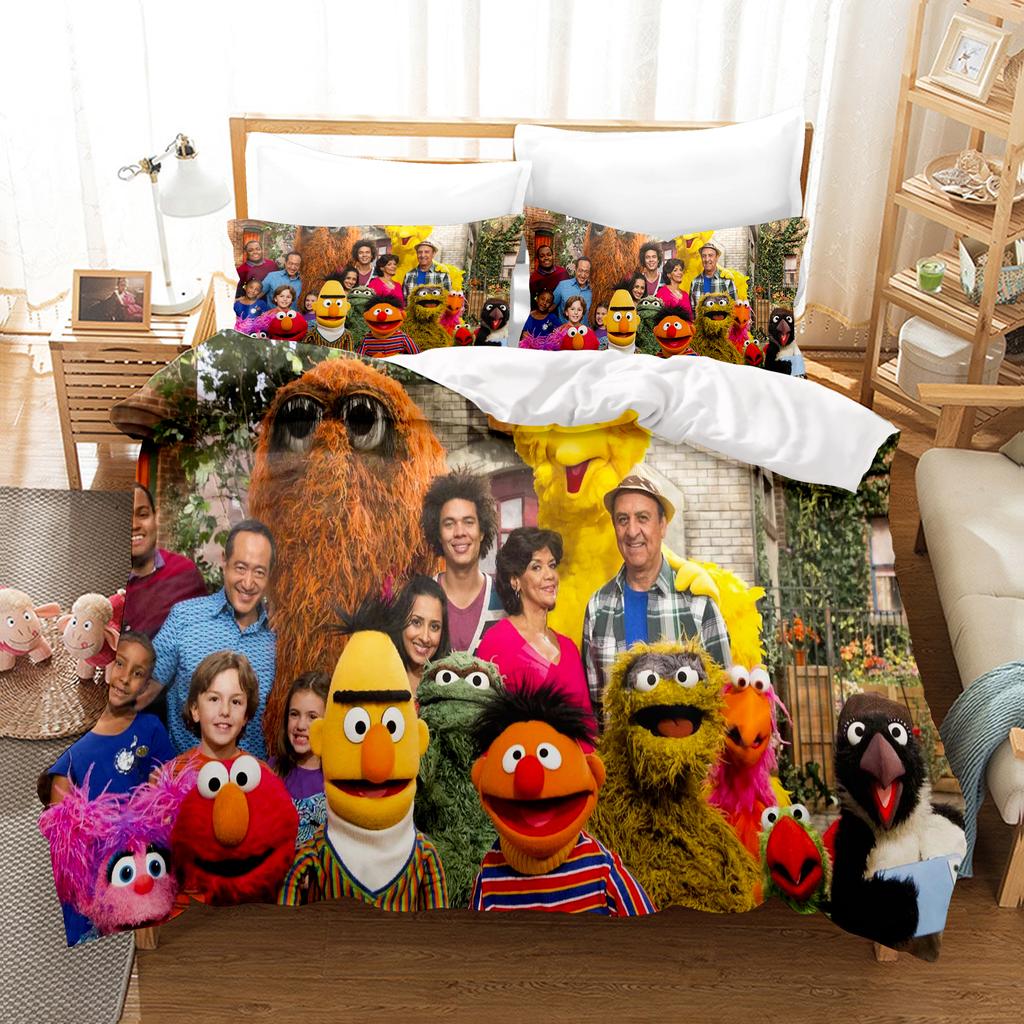 Sesame Street Anime Home Bedroom Comforte Nordic Polyester Material Suitable for Children and Adults 3-piece Set