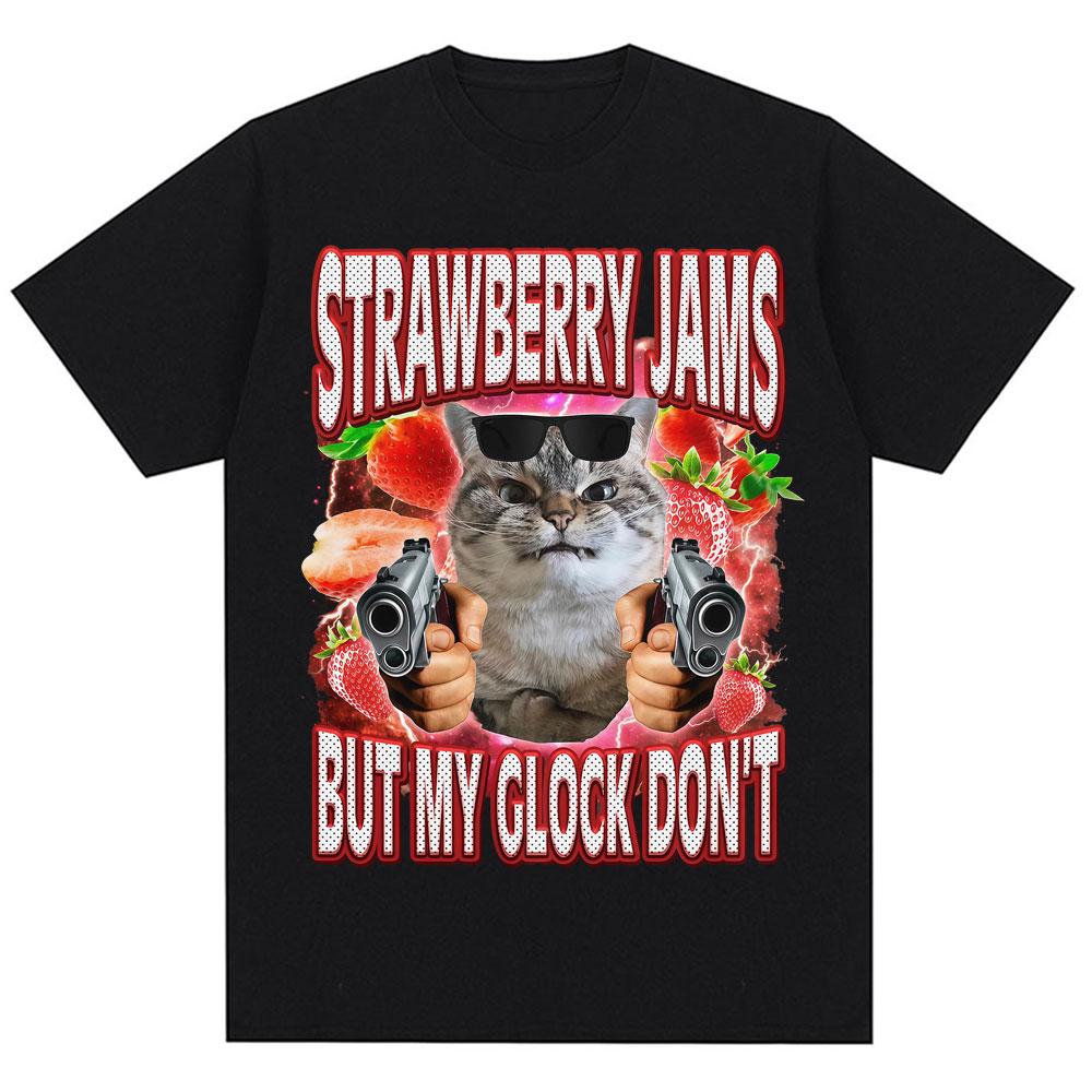 Funny Strawberry Cat with Guns T-shirt