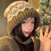 Damen Fair Isle Strickmütze Retro Beanie Warme Wollmütze Ohrenklappen Streetstyle