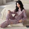 Women's Spring/Fall Long-Sleeve Outerwear-Style Loungewear Set Student Sweet & Fresh Long-Sleeve Top + Loose-Fit Comfortable Pants Two-Piece Set