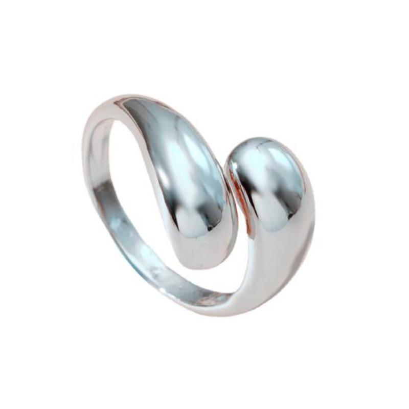 Women Ring Open Adjustable Water Drop Shape Electroplated Stainless Metal Birthday Gift Solid Color Commute
