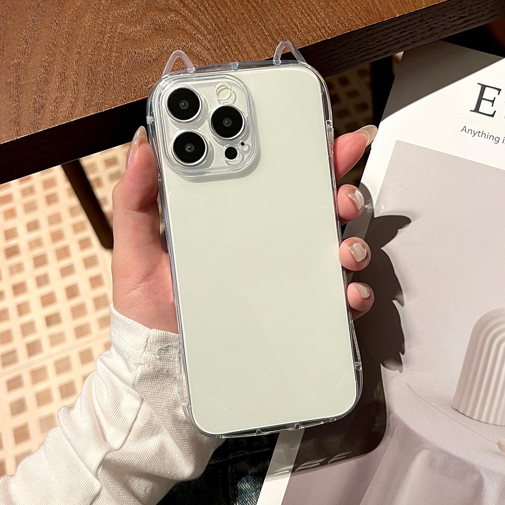 Cat Ears Clear Phone Case For iPhone 17 Air 16 Plus 15 14 13 12 11 Pro Max X XS XR 7 8 SE 2022 2020 Minimalist Shockproof Transparent Protective Cover