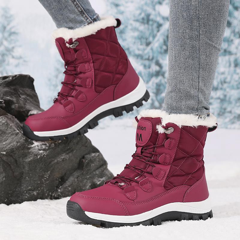 Winter Warme Schneestiefel Damen Rotes Design Modische Rutschfeste Sohle Kaltwetterschuhe Modische Kurze Stiefel Schnelle Lieferung