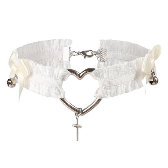 Yousheng Women Choker Gothic Punk Style Sexy Elastic Bells Cosplay Bondage Lace Heart Bowknot Cross Leg Ring Garter Belt Jewelry for Daily Wear