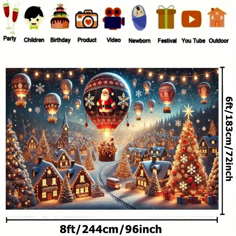 2D Night Snowy Forest Santa Xmas Photography Backdrop Banner