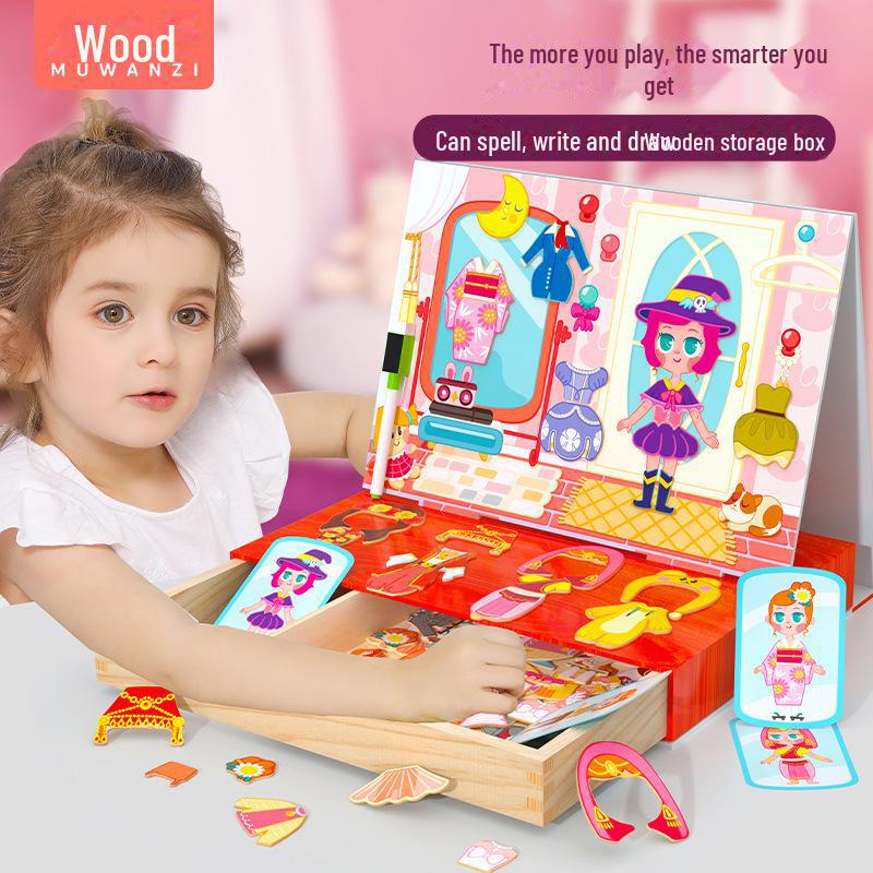 Magnetic Wooden Dress-Up Puzzle Board for Kids