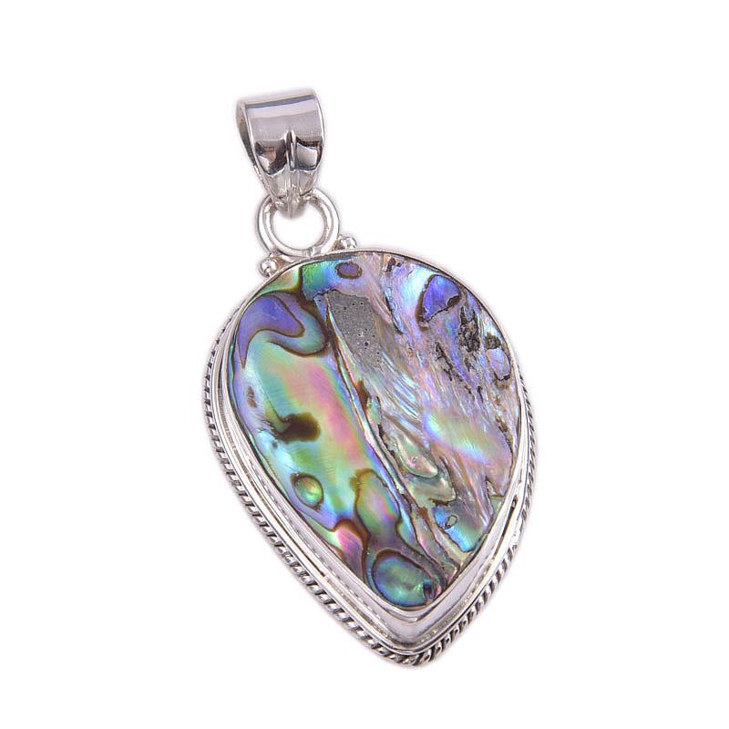 Natural Abalone Shell Gemstone 925 Solid Sterling Silver Gift Pendant 1.75" k6T87