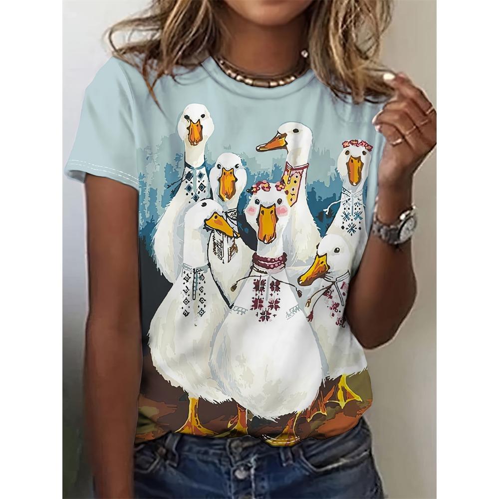 Women's T-Shirts 3d Animal Print Daily Tshirt Funny Casual Ladies Short Sleeve O Neck Female Clothing Top