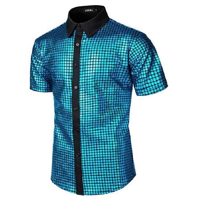 70s Disco Style Mens Costume Shirt With Sequin Details For Themed Events And Cosplay