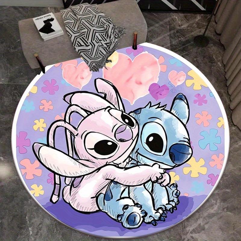 1pc Love Stitch Round Area Rug - Non-Slip, Machine Washable Polyester Carpet for Living Room & Bedroom Decor