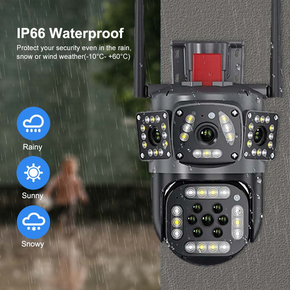 12MP 6K Multi-Lens WiFi Camera Outdoor Motion Tracking Three Screens 360° View IP Camera Security Protection PTZ Video Surveillance
