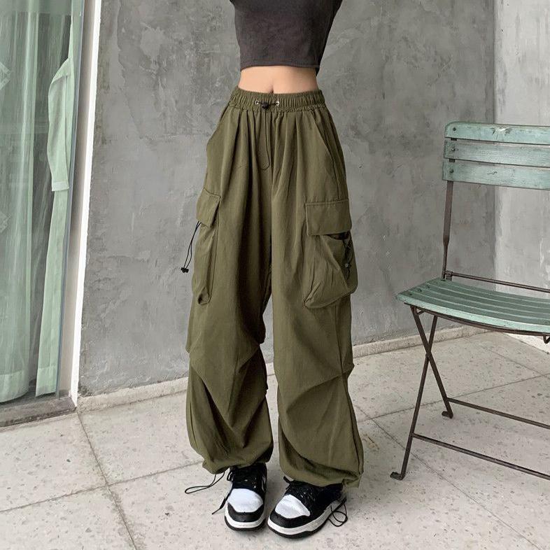 2023 Women Casual Joggers Tech Pants Solid Low Waist Pants Drawstring Wide Leg Baggy Trousers Y2k Streetwear Oversize Sweatpants