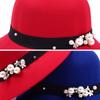 Vintage Elegant Women Fedora Warm Autumn Bucket Hat For Ladies Solid Color Winter Wool Felt Wide-Brim Fedoras Female Jazz Caps