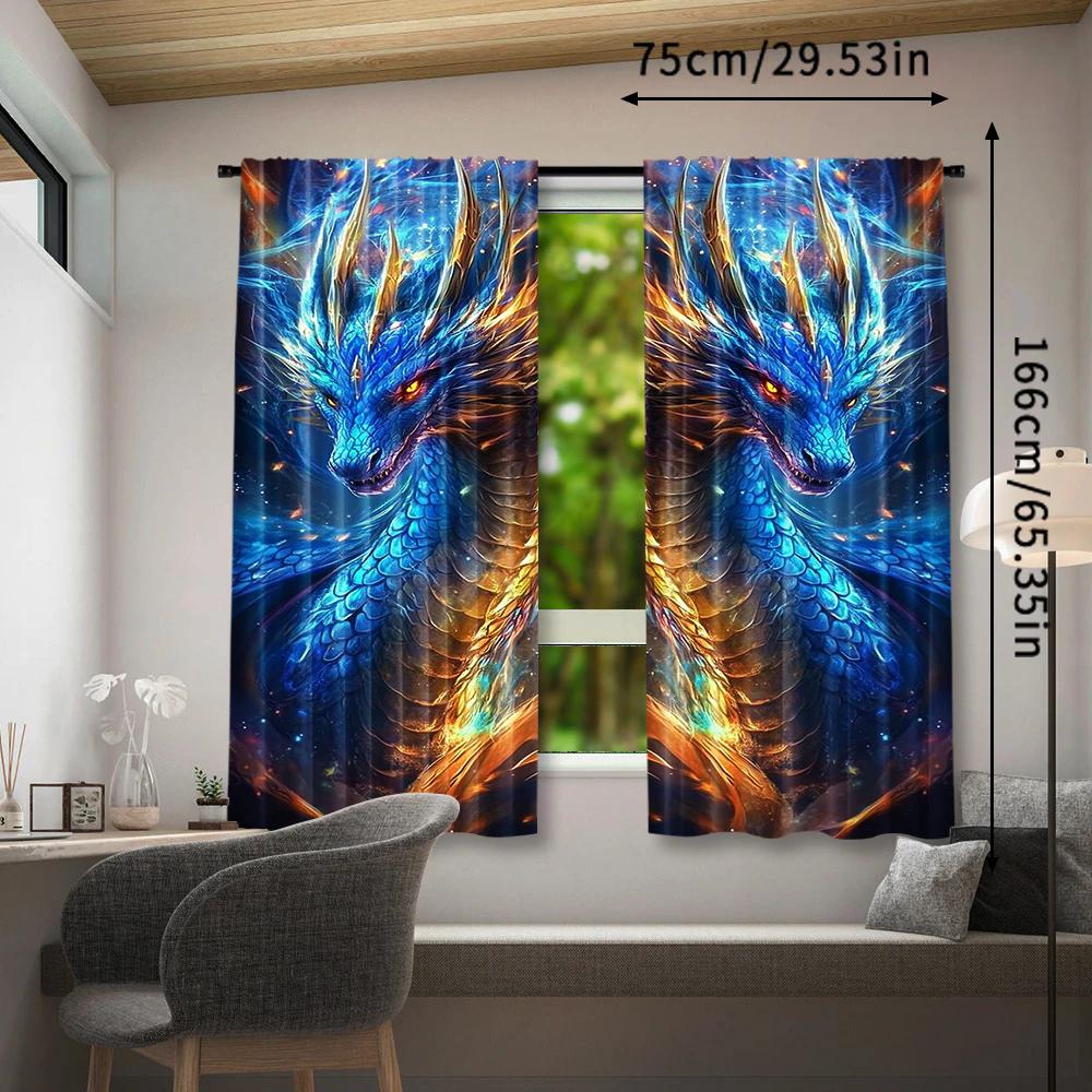 Dragon Totem Printed Curtains, Pole Bag Bedroom and Living Room, Home Decoration, Room Decoration