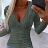 TIFICY Women's Fashion Casual Solid Color Print Fall Winter Long Sleeve V-Neck Pullovers & Long Sleeves