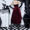 Women Cosplay Dress Dark Style Halloween Party Costume Lace Patchwork Irregular Hem Sleeveless Tight Waist Ruffles Adjustable Waistline Straps