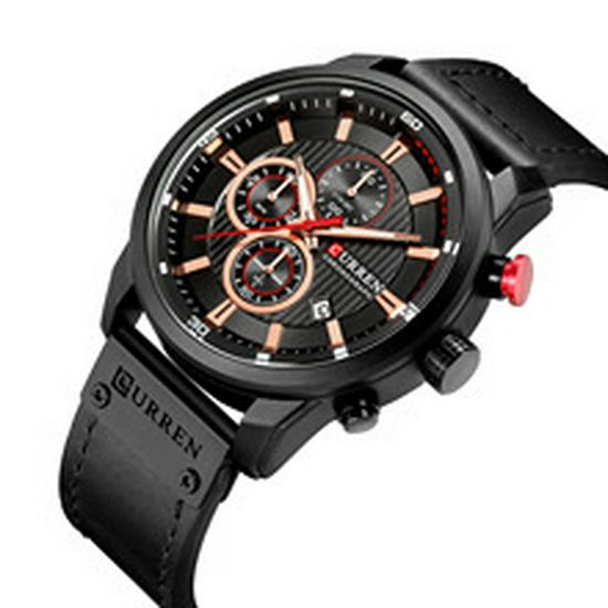 Curren 8291 Men's Multifunctional Leather Strap Watch with Six-Hand Calendar and Large Dial