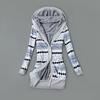 Striped Print Long Sleeve Sweater Coat Autumn Winter Buttons Closure Hooded Plush Lining Sweater Cardigan Outerwear