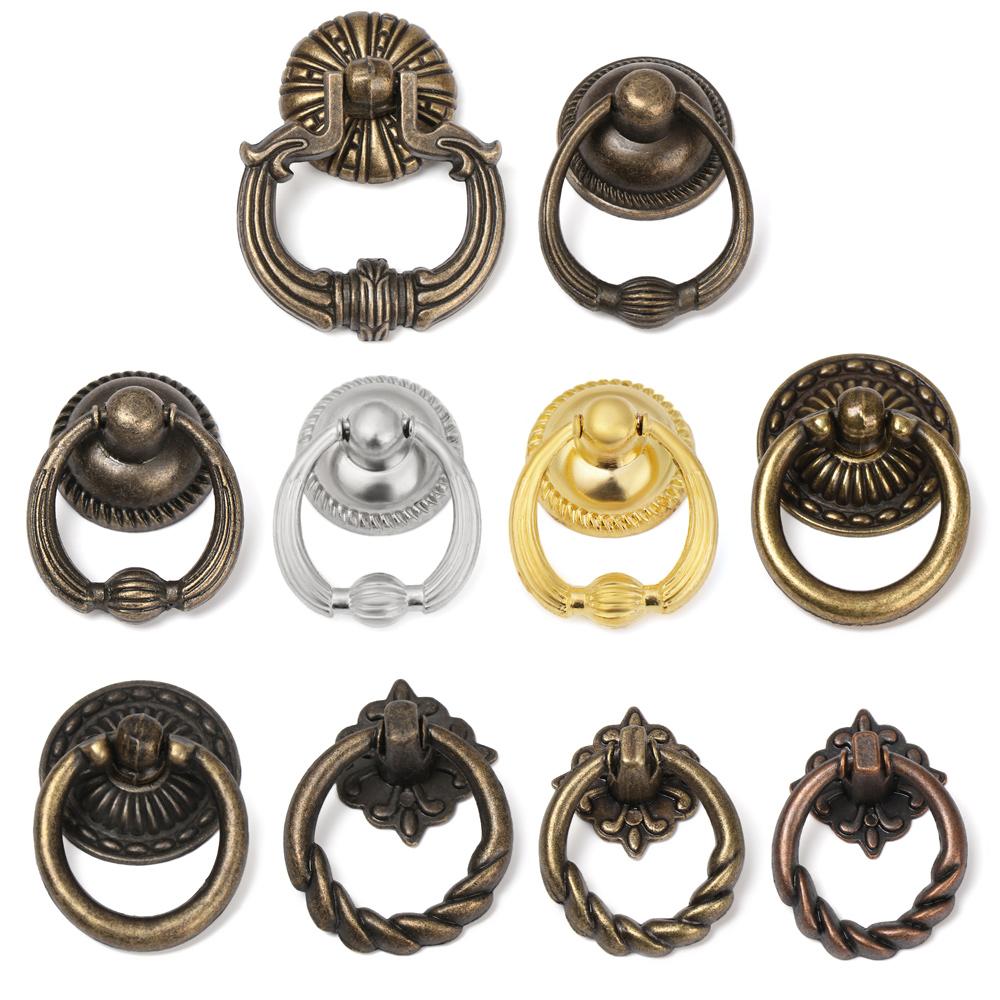 Durable Ring Pattern Cabinet Pull Retro Wardrobe Pulls Furniture Knobs Bronze Handles Single Hole