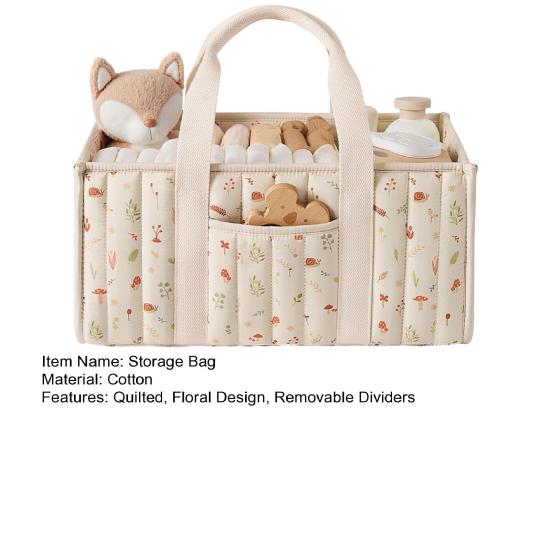 Blumenmuster Stepp Windeltaschen Stoff Aufbewahrungskorb Blumenmuster Baby Windel Organizer mit Griffen und herausnehmbaren Trennwänden für Kinderzimmer Auto Schlafzimmer Aufbewahrung