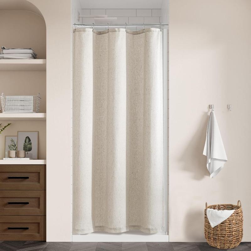 Natural Cream Linen Shower Curtain Country Boho Farmhouse Bathroom Decor Beige Shower Curtains for Bathroom Neutral Cloth
