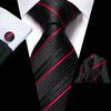 Extra Long Tie Set for Men, 3-Piece Wedding Accessories with Cufflinks & Pocket Handkerchief, Striped/Floral Design
