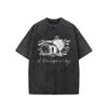 European Size Men'S Vintage Washed Black Loose T-Shirt - Religious Hand Painted Cross Soft Crew Neck Short Sleeve Casual Christian Pattern T-Shirt