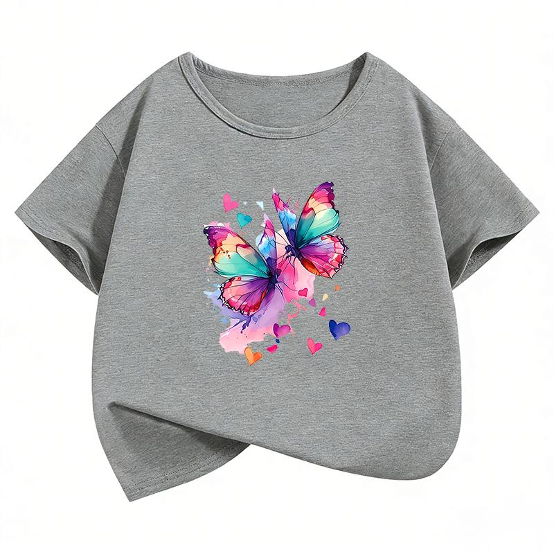 T-Shirt Printed Graphic Butterfly T Shirt Girls' Summer Short Sleeve Tops T-Shirts Cute Girls Clothes Children's Kids Tee