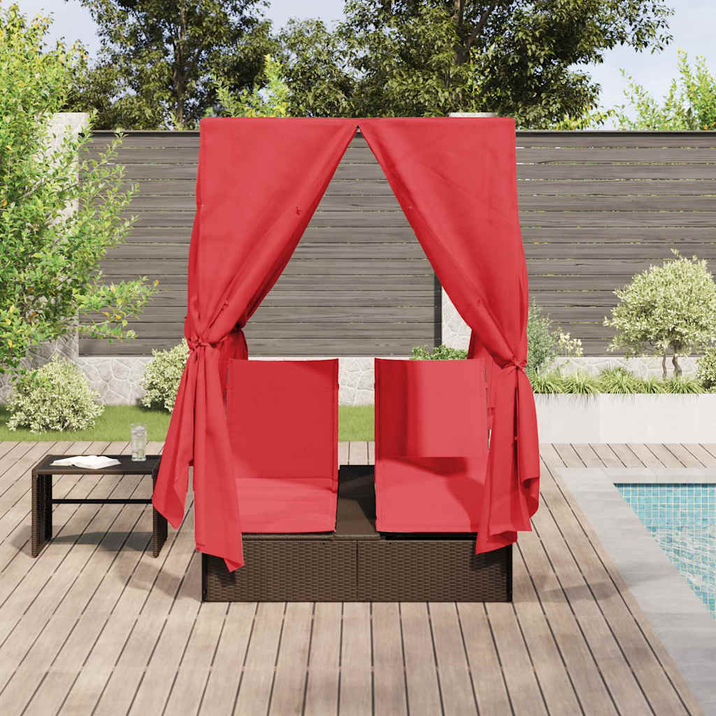 Double Sun Lounger Red 205 X 129 X 200 Cm Poly Rattan