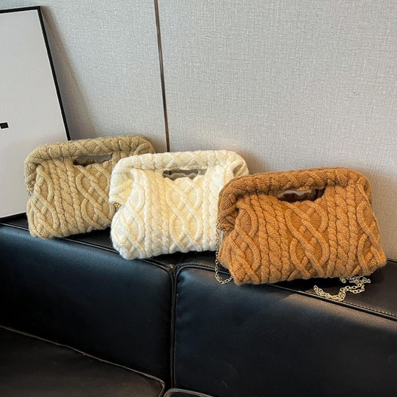 Neue Winter Damen Gestrickte Schultertasche Texturiert Lässiges und Schlichtes Design Umhänge Kettentasche Modische Pendler Henkeltasche