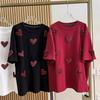 Large Size Spring Three-dimensional Love Towel Embroidered Short-sleeved T-shirt Women's Beaded Loose Top