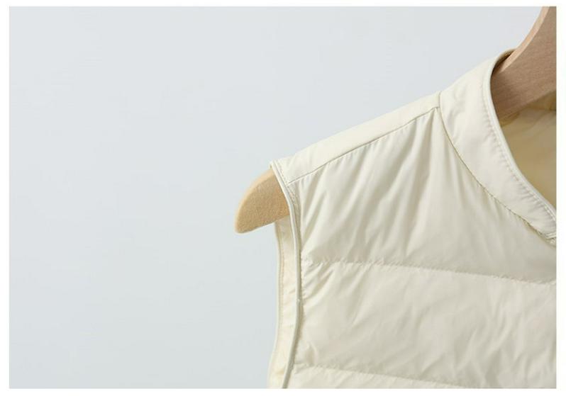 Women's Lightweight White Duck Down Vest - Warm, Versatile, Stand Collar, Autumn/Winter Fashion.