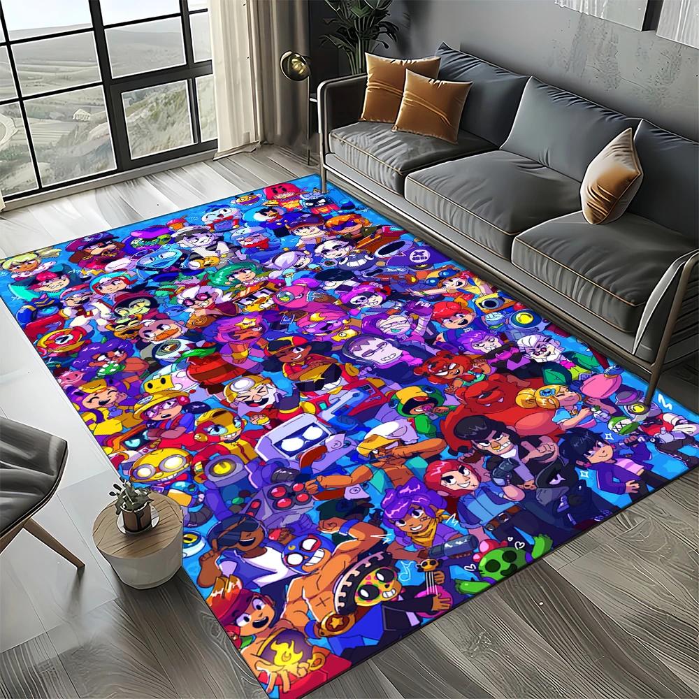 HOT B-Brawlls Cartoon Game 3D Print Rug Carpet for Living Room Bedroom Home Decor,kids Play Non-slip for Sofa Doormat