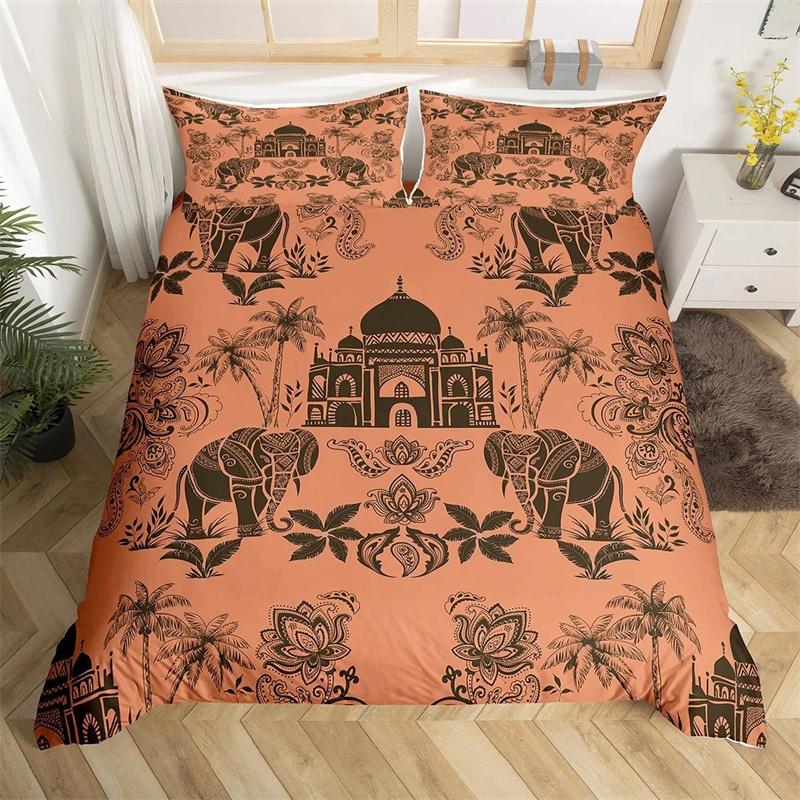 Copripiumino Tribale Etnico Elefante Set Biancheria da Letto Stile Esotico Copripiumino Mandala Fiore Paisley Boho Copripiumino in Poliestere