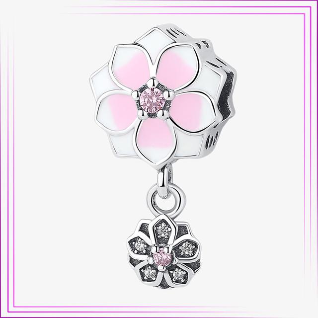 Ciondolo Cuore Fiore Argento Sterling 925 Rosa Fenicottero Palloncino Perline Gatto Car in Argento di Legge Per Nuovo Bracciale
