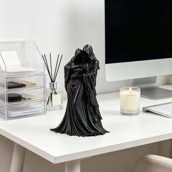Dead And The Dark Queen Figurine Gothic Grim Reaper Tabletop Ornament Resin Spooky Robe Couple Sculpture for Desktop Bookshelf Decor