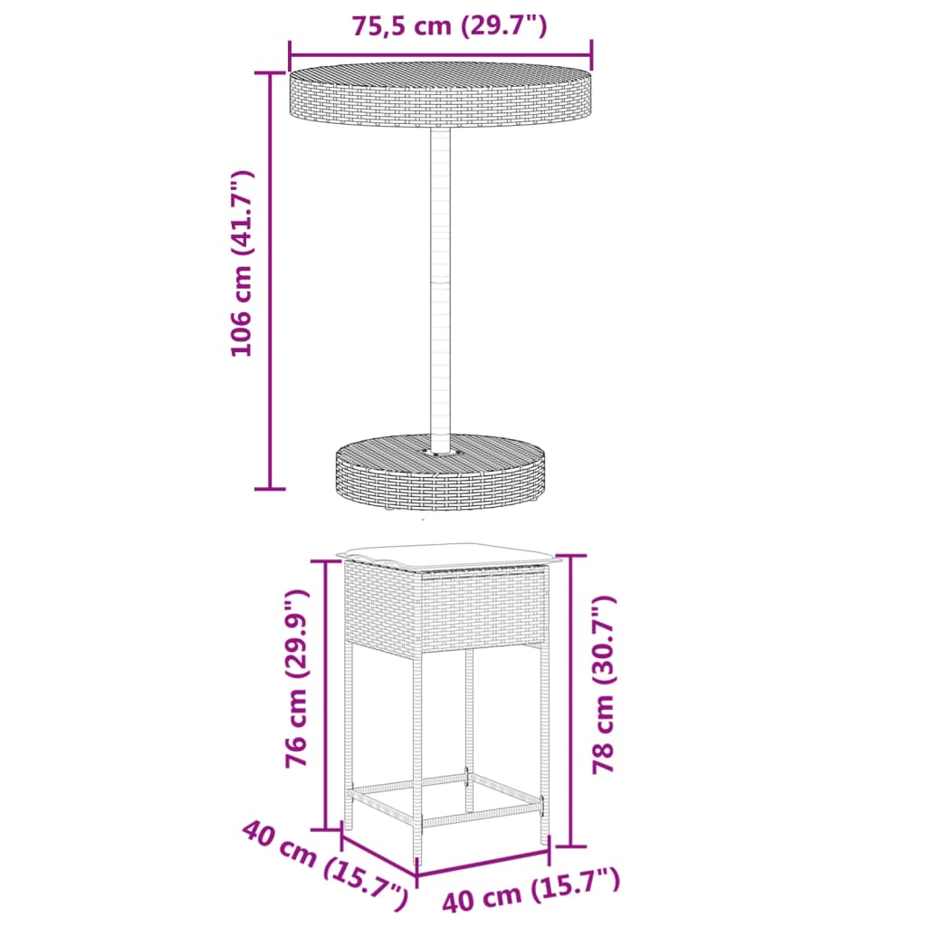 5 Piece Outdoor Bar Set with Cushions Grey Poly Rattan