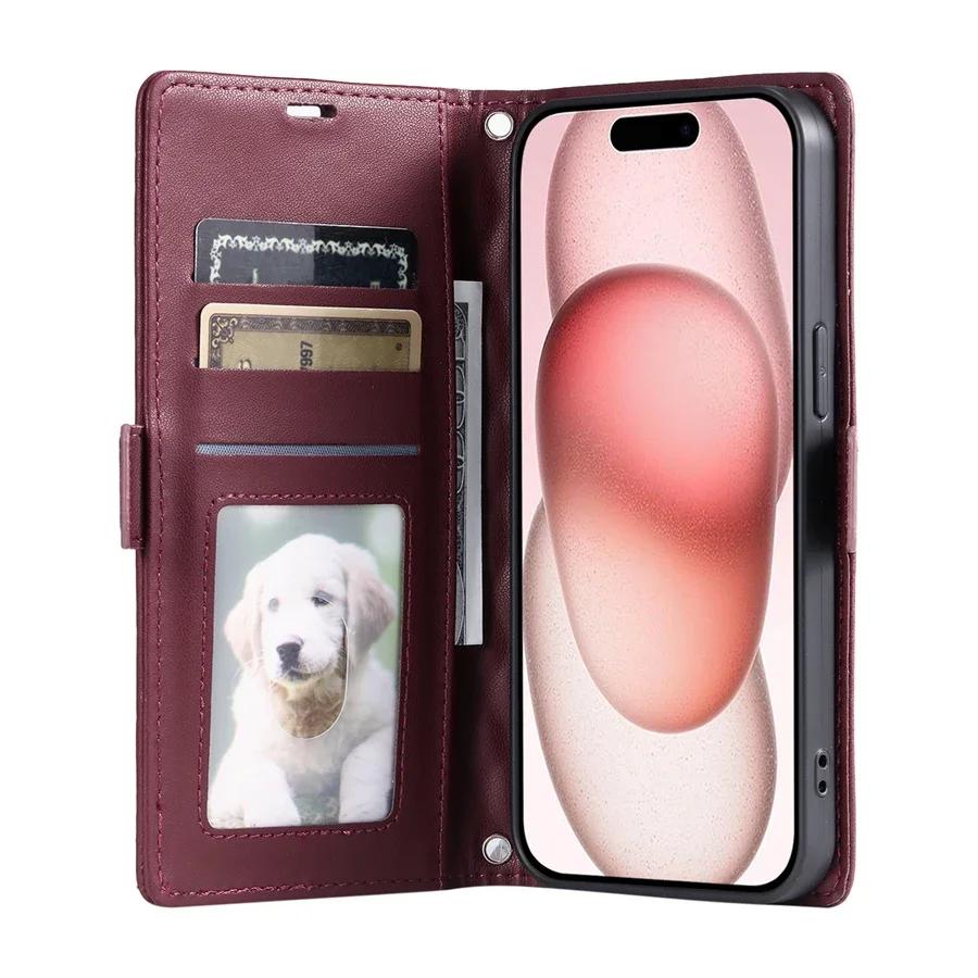 Purse Flip Leather Phone Case for iPhone 17 16 Pro Max 15 16E 14 13 12 11 XS XR SE 2026 8 7  Plus Wrist Strap Wallet Cover Etui
