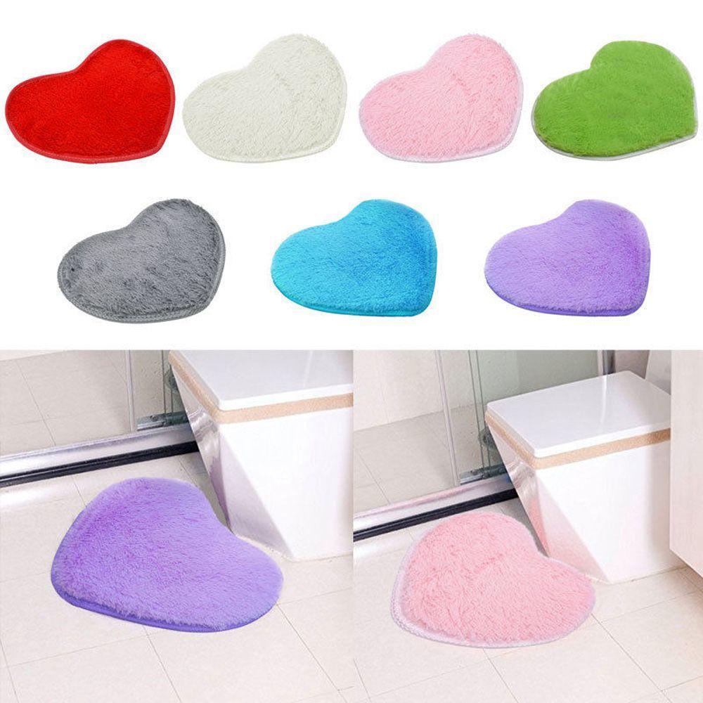 40x30cm Shower Floor Soft Nonslip Flannel Carpet Bath Rug Memory Foam Heart Mat