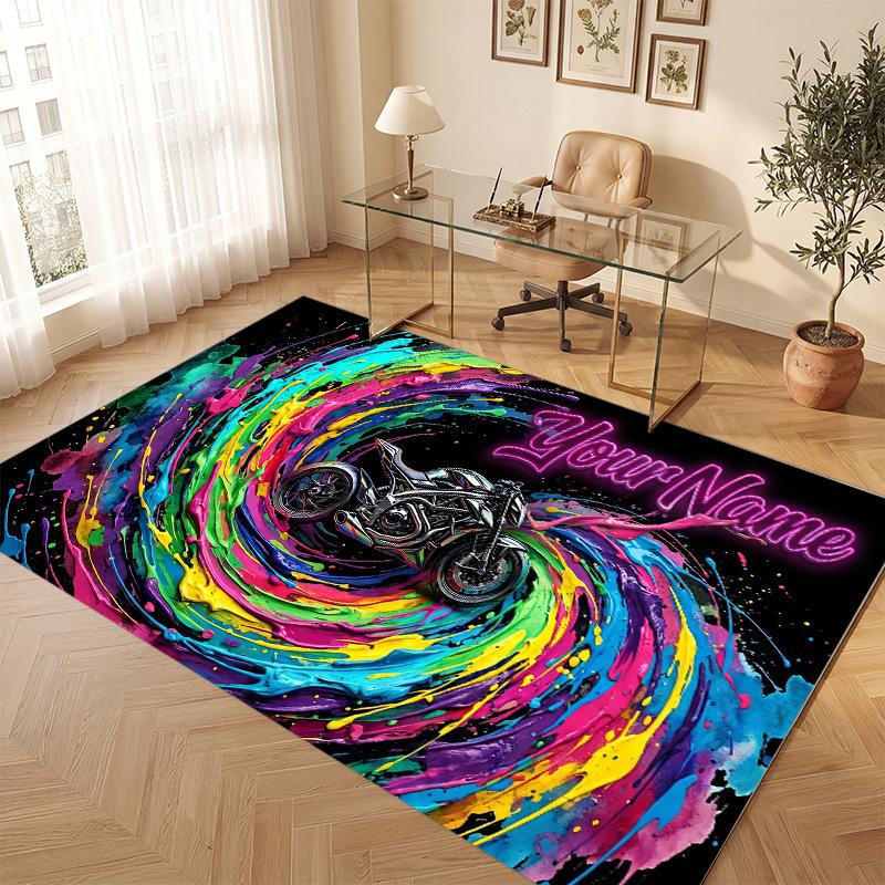 Motorrad Biker Thema Weicher Kristall Samt Teppich Benutzerdefinierter Name & Text Druck Rutschfester Boden Teppich für Schlafzimmer Wohnzimmer