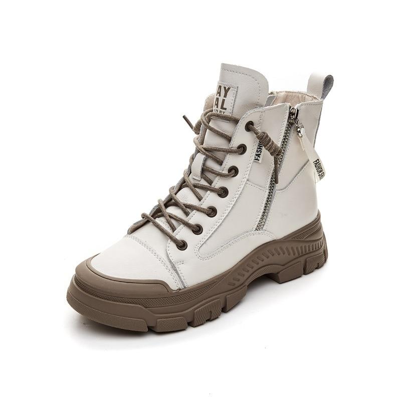 100% Genuine Leather Shoes Women High Top Sneakers Fashion Women Shoes Cool Street Young Ladies Footwear