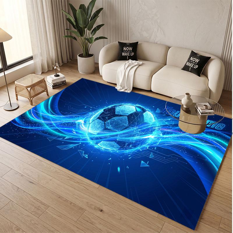 Fußball-Thema Weicher Kristall-Samt Teppich Benutzerdefinierter Name & Text Druck Rutschfester Boden Teppich für Schlafzimmer Wohnzimmer