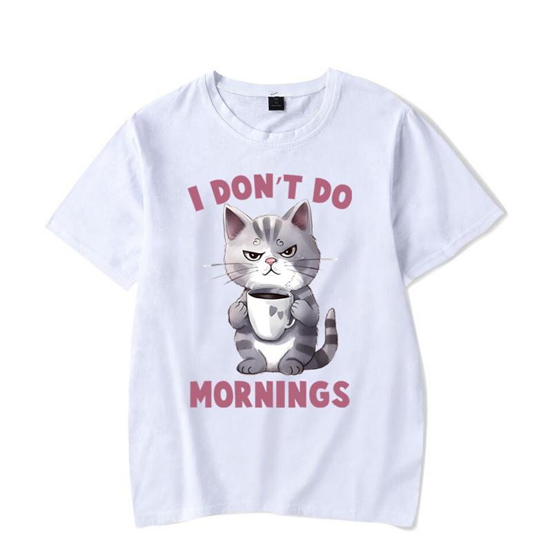 T-shirts graphiques I Dont Do Mornings T-shirts drôles de chat café T-shirts oversize T-shirts mode Harajuku T-shirts femmes hommes T-shirts